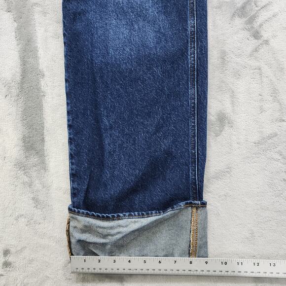 H&M Jeans Womens 10 Blue Dark Wash Straight-Cut Foldover-Cuff High Rise Cotton - Picture 9 of 10